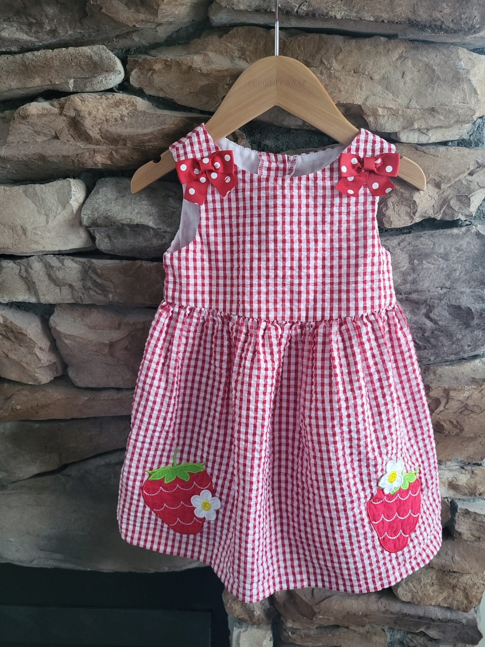 Counting Daisies Red White Gingham Strawberry Applique Toddler Dress 2T EUC